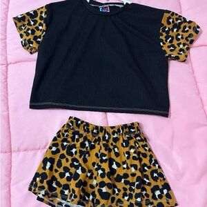 Leopard Print Kids Skirt Set - Black and Brown